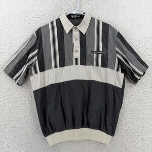 Vintage Alan Stuart Polo Shirt Mens Medium Gray Stripe Colorblock Elastic Waist